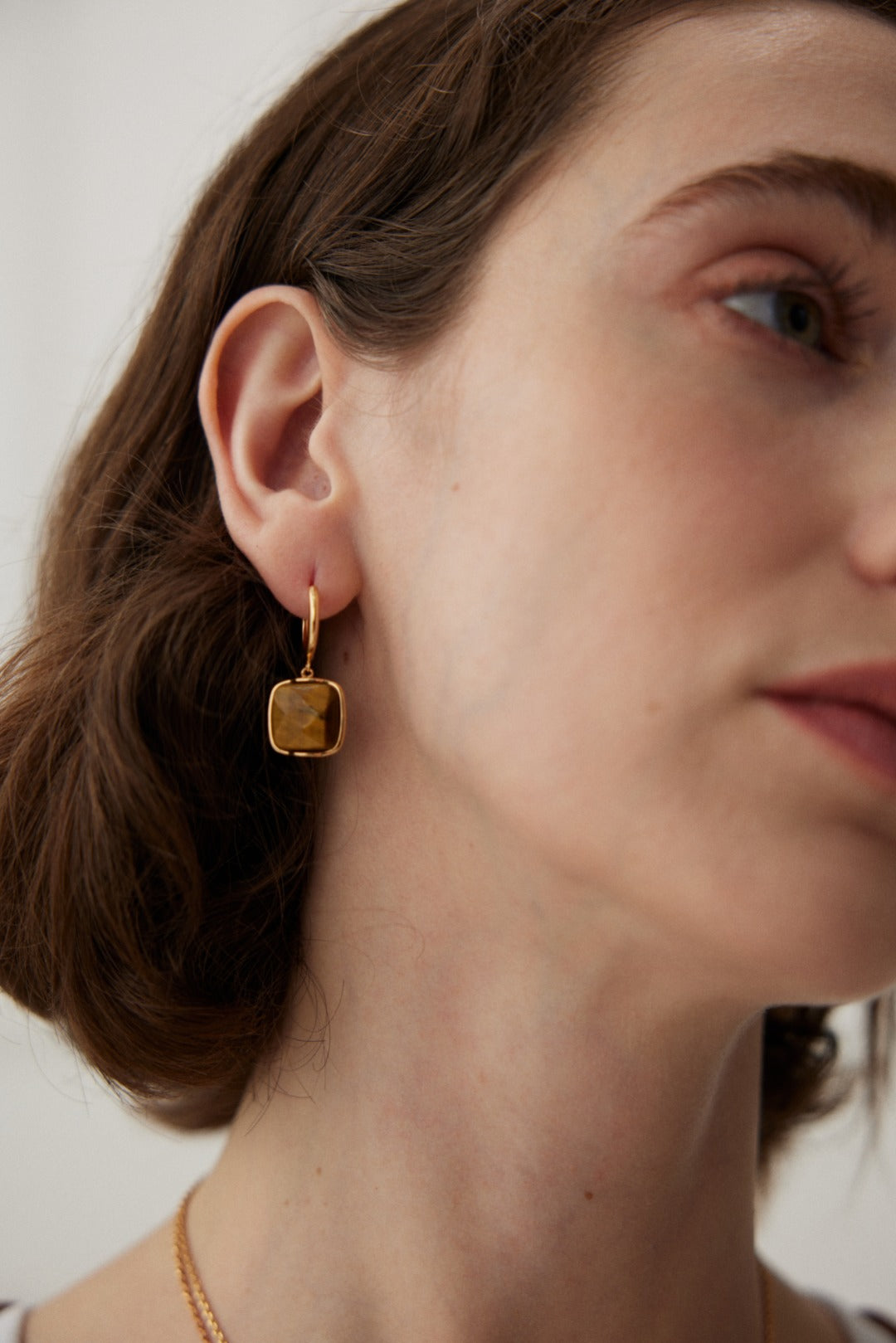 Tiger's Eye Drop with Gold-Plated Sterling Silver Huggie Earrings