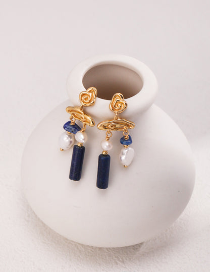 Lapis Lazuli and Natural Pearl Earrings with Gold-Plated Sterling Silver