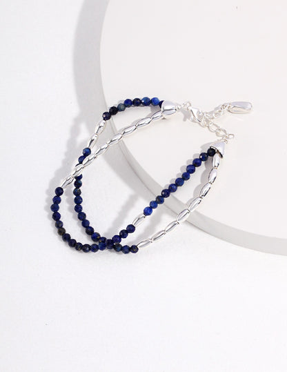 Lapis Lazuli and Sterling Silver Double-Strand Bracelet