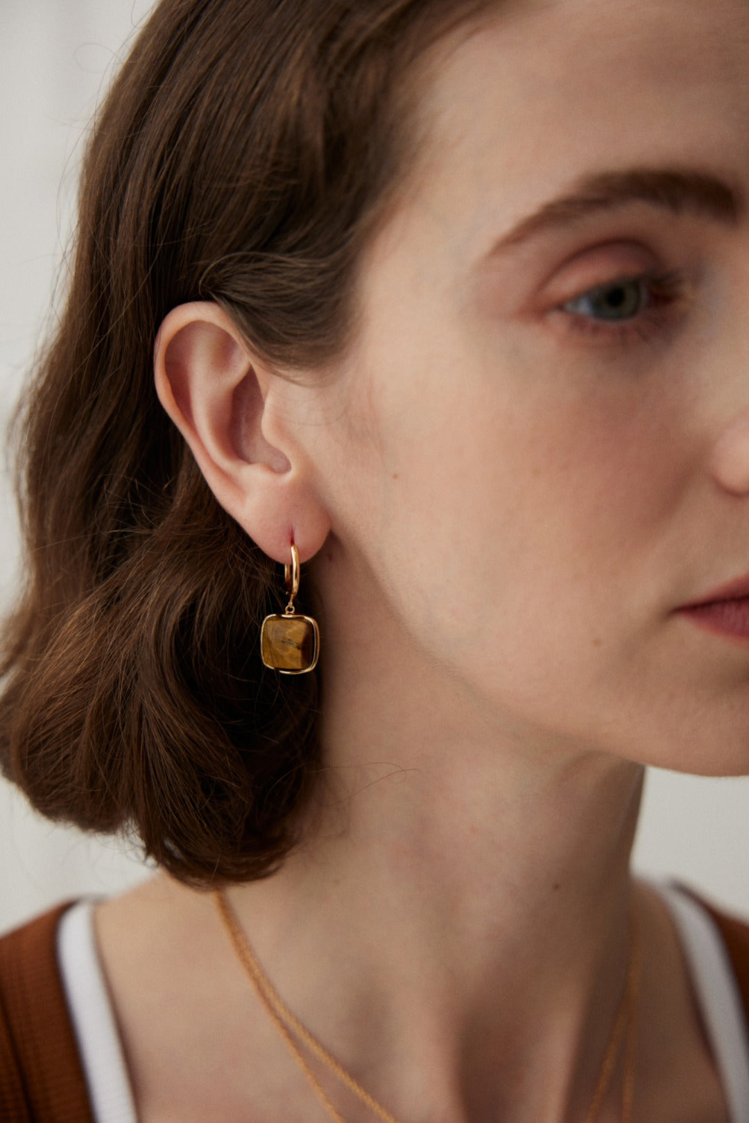 Tiger's Eye Drop with Gold-Plated Sterling Silver Huggie Earrings