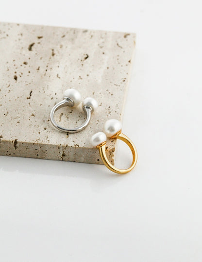 Double Pearls Open Ring