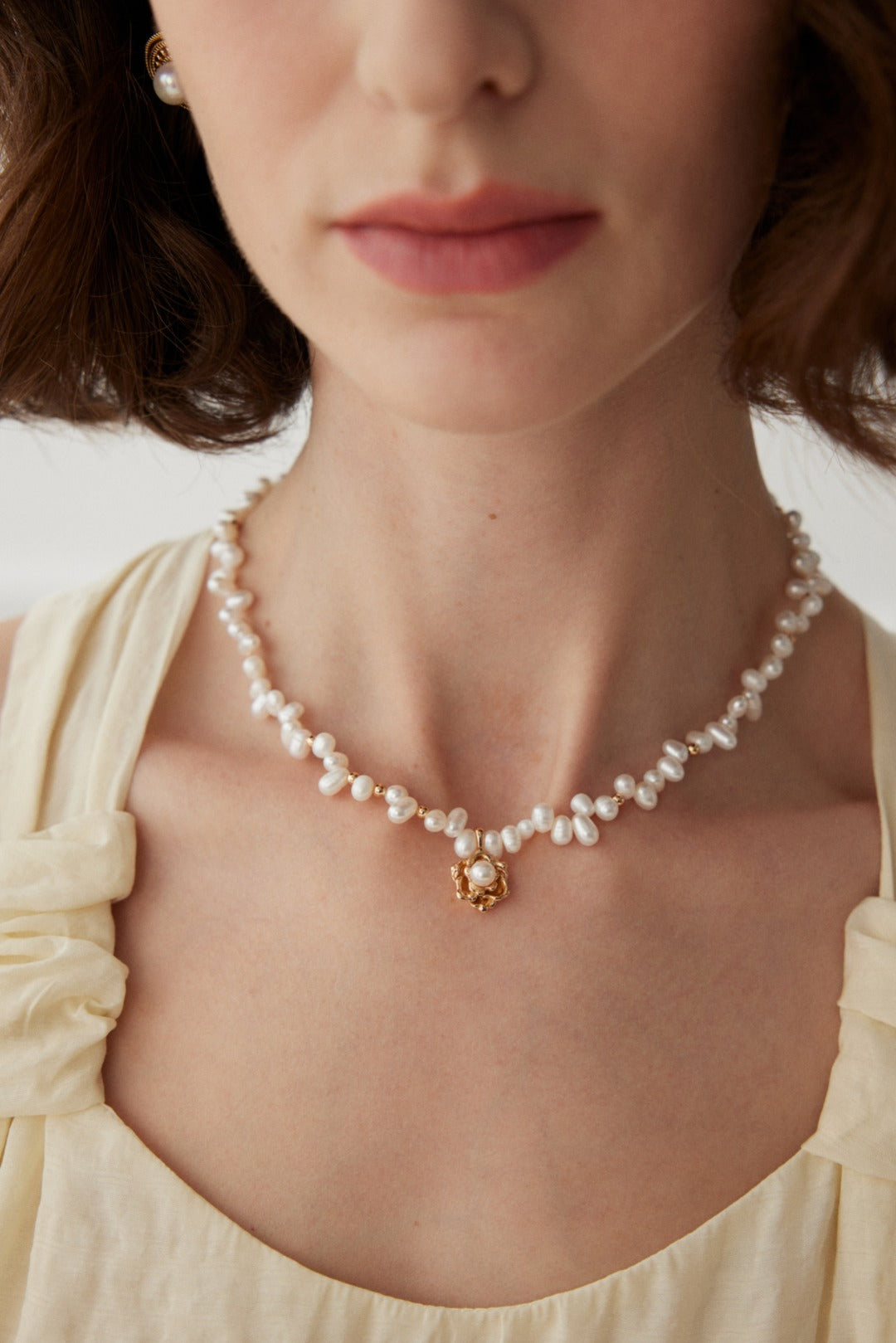 Camellia Gold-Plated Sterling Silver Pearl Necklace