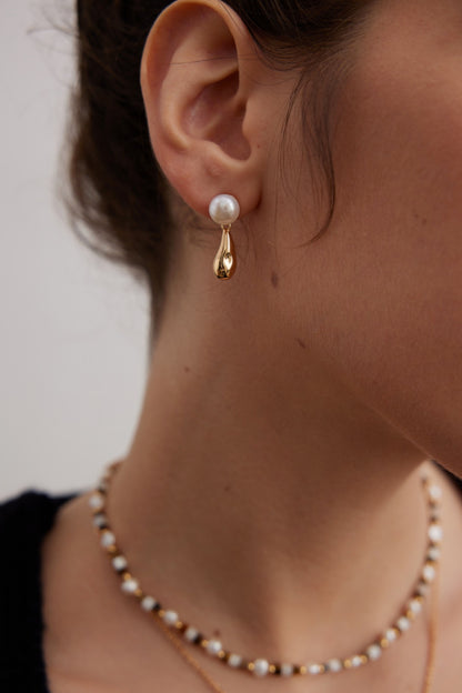 Natural Pearl With Sterling Silver Teardrop Earrings