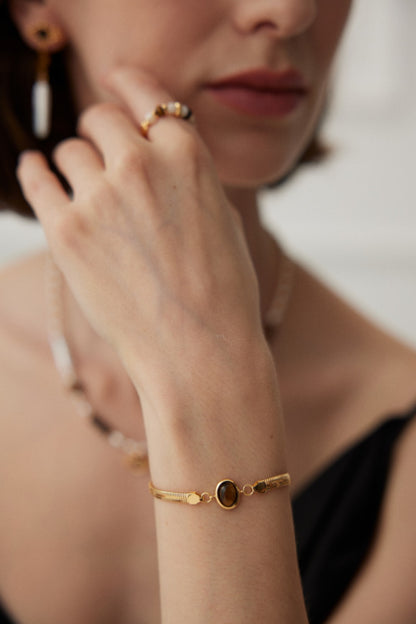 Gold-Plated Sterling Silver Bracelet with Tiger's Eye/Lapis Lazuli