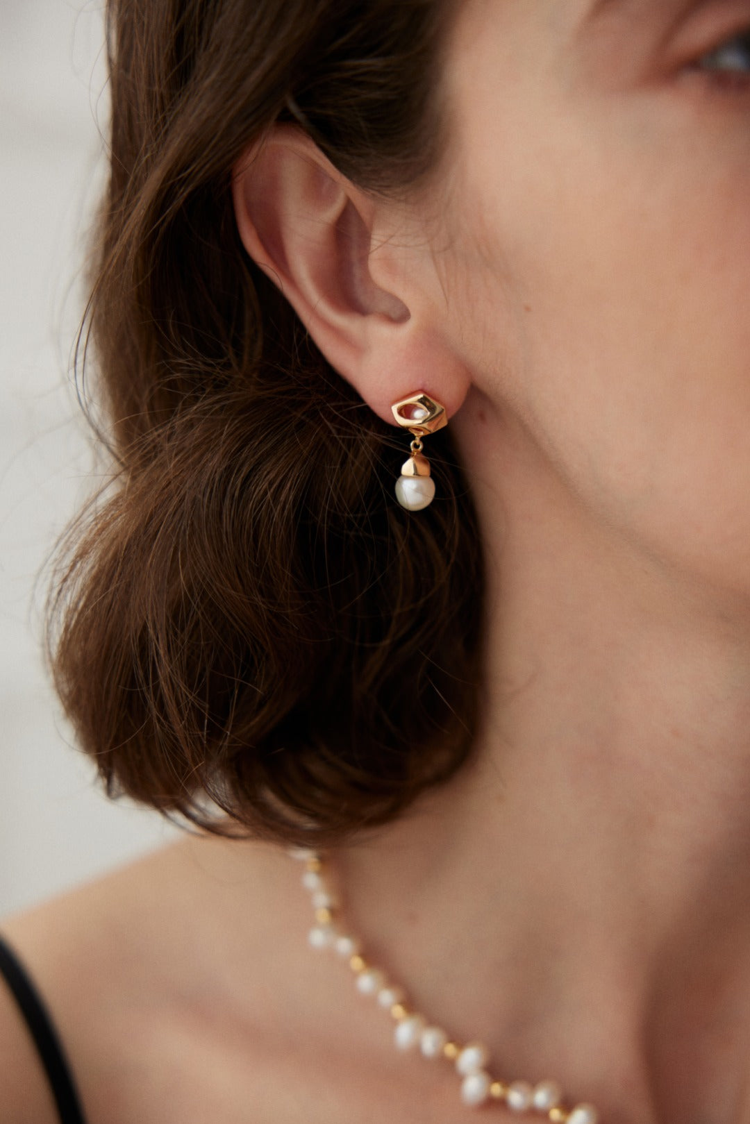 Irregular Gold-Plated Sterling Silver with Natural Pearl Drop Earrings