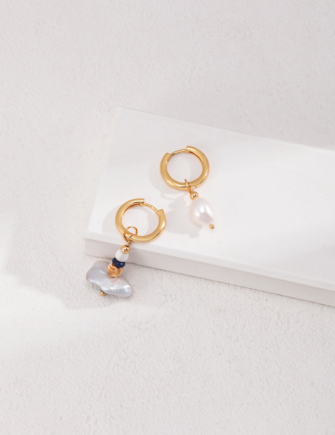 Baroque Pearl Asymmetric Drop With Gold-Plated Sterling Silver Huggie Earrings