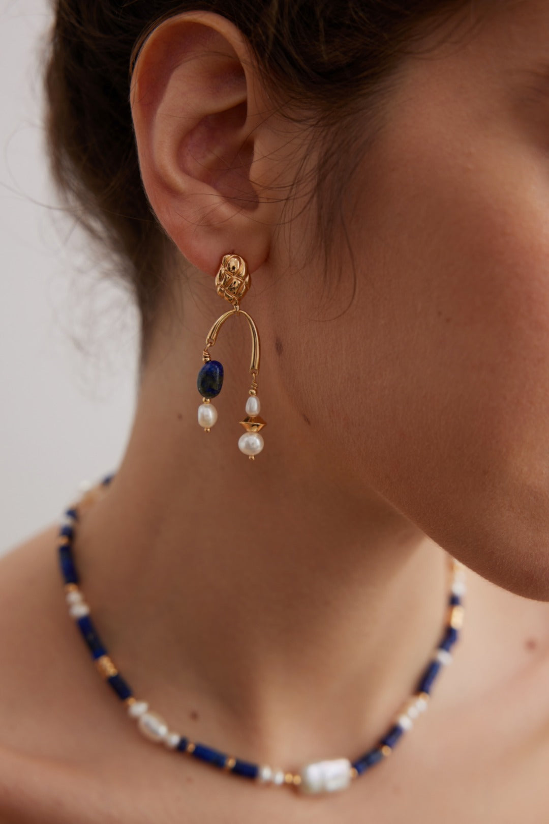 Lapis Lazuli and Natural Pearl Drop Earrings