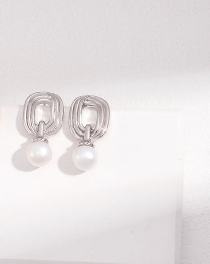 Oval Shaped Natural Pearl Drop Earrings