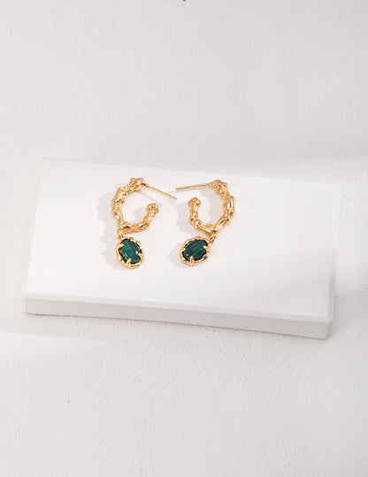 Malachite Drop Hoop Earrings