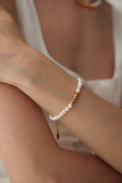 Natural Pearl and Irregular Shape Sterling Silver Bracelet