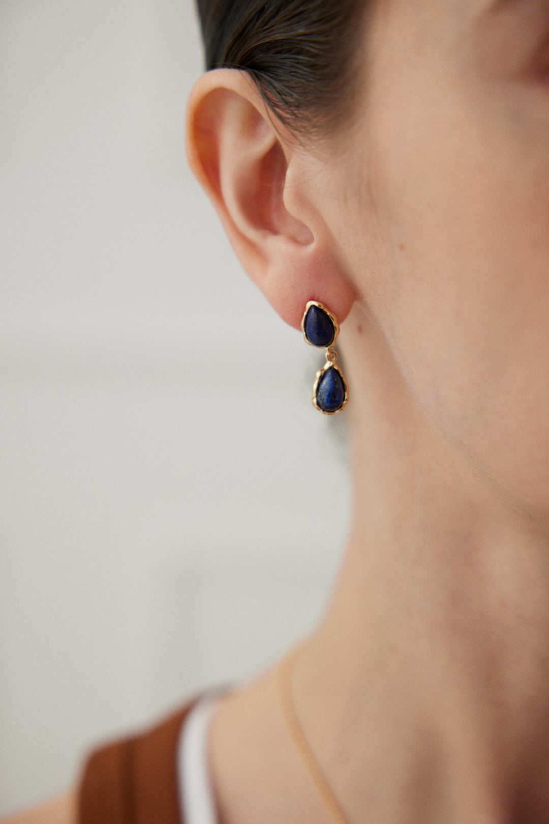 Teardrop Lapis Lazuli Earrings with Gold-Plated Sterling Silver Accents