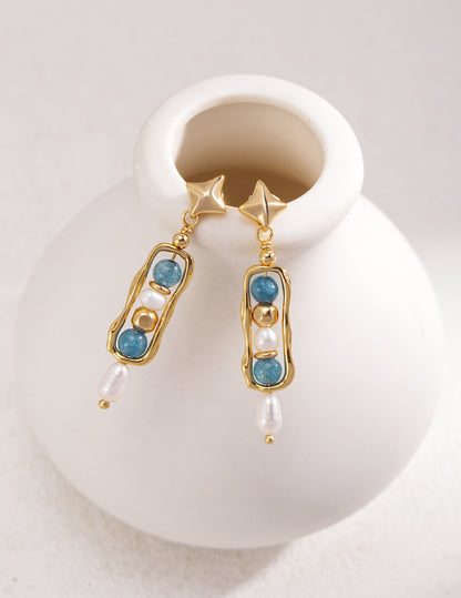 Amazonite and Pearl Earrings with Gold-Plated Sterling Silver