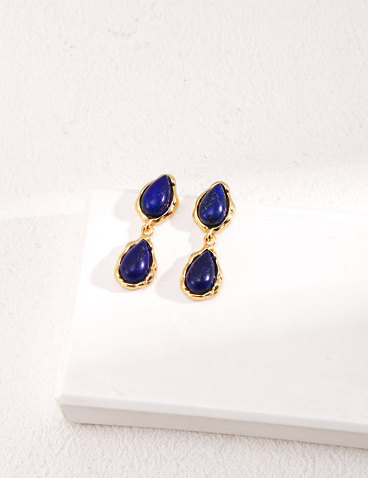 Teardrop Lapis Lazuli Earrings with Gold-Plated Sterling Silver Accents