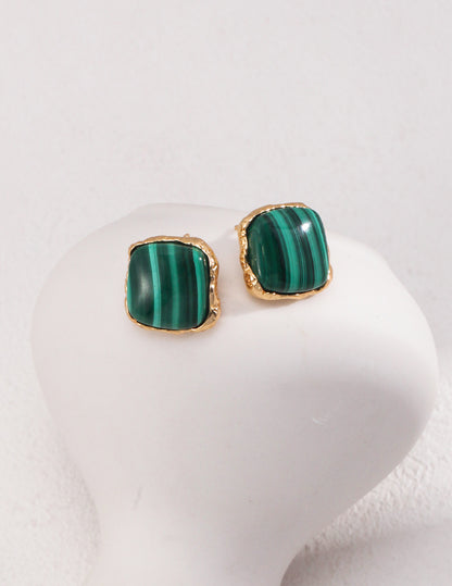 Malachite and Gold-Plated Sterling Silver Stud Earrings