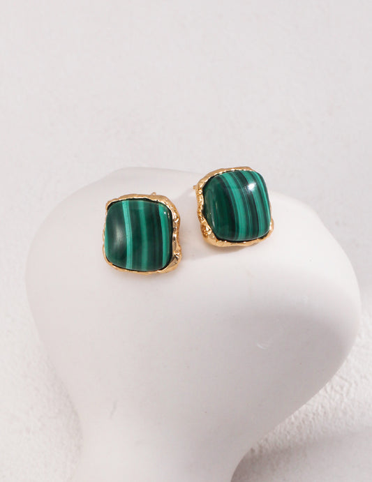 Malachite and Gold-Plated Sterling Silver Stud Earrings