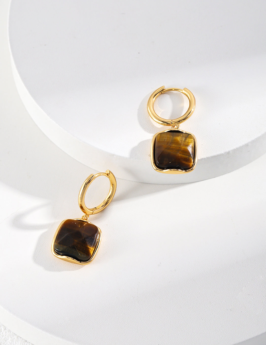 Tiger's Eye Drop with Gold-Plated Sterling Silver Huggie Earrings