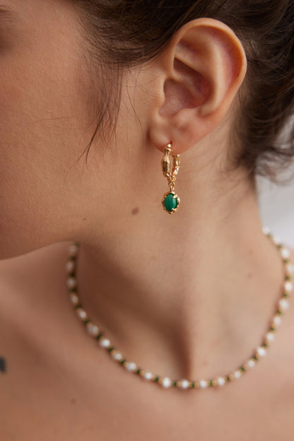 Malachite Drop Hoop Earrings