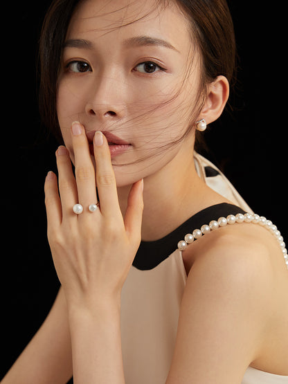 Double Pearls Open Ring