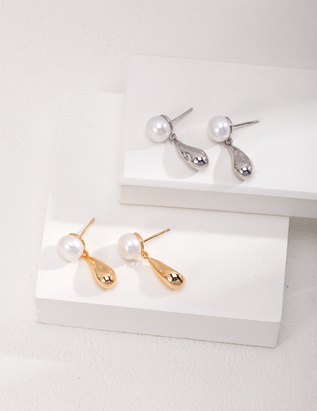 Natural Pearl With Sterling Silver Teardrop Earrings