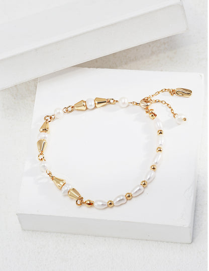 Gold-Plated Sterling Silver with Natural Pearl Bracelet