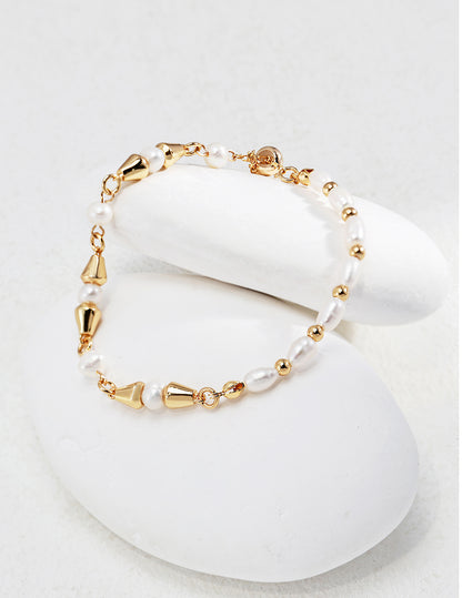 Gold-Plated Sterling Silver with Natural Pearl Bracelet