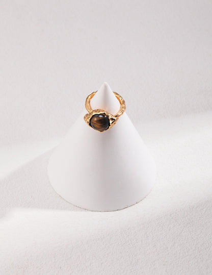 Tiger's Eye With Gold-Plated Sterling Silver Ring