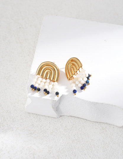 Rainbow Gold-Plated Sterling Silver Drop Earrings with Mother of Pearl and Lapis Lazuli