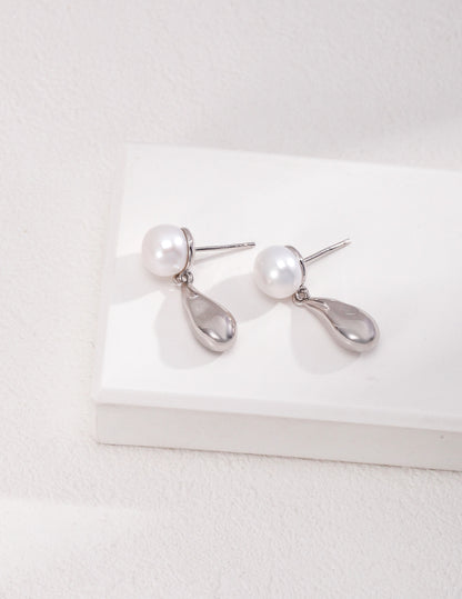 Natural Pearl With Sterling Silver Teardrop Earrings