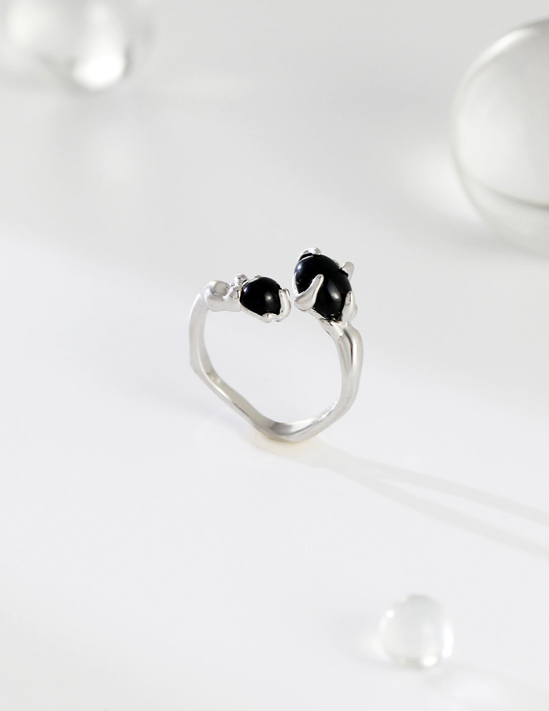 Oval Black Agate Sterling Silver Open Ring