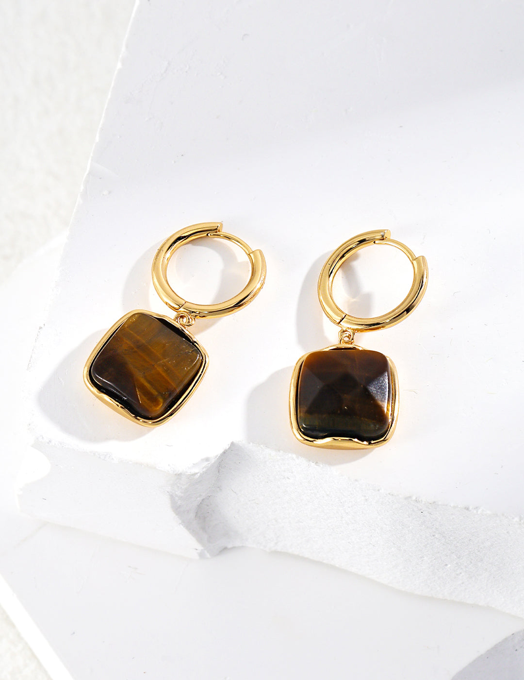 Tiger's Eye Drop with Gold-Plated Sterling Silver Huggie Earrings