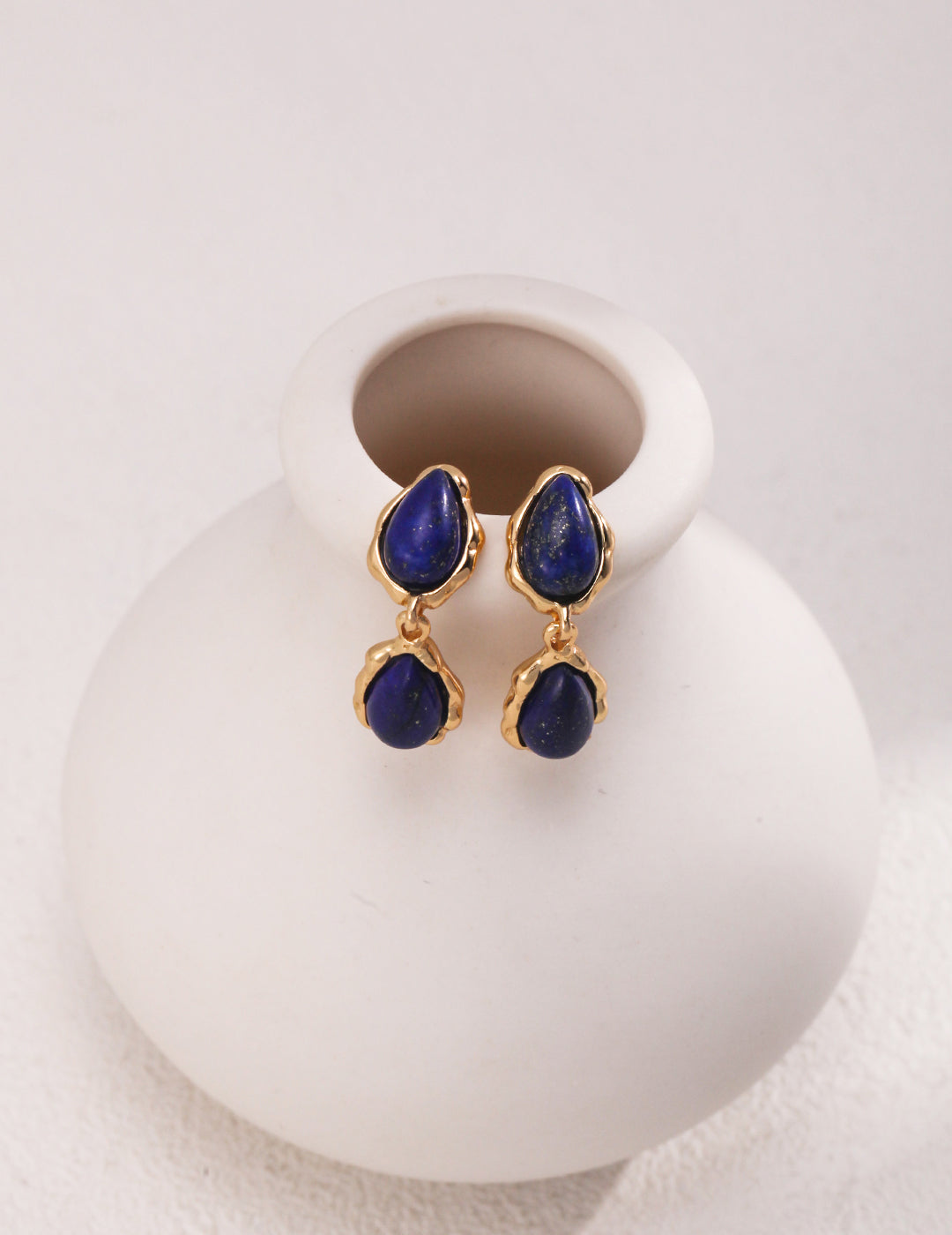 Teardrop Lapis Lazuli Earrings with Gold-Plated Sterling Silver Accents