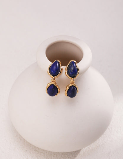 Teardrop Lapis Lazuli Earrings with Gold-Plated Sterling Silver Accents