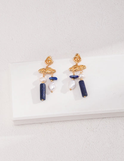 Lapis Lazuli and Natural Pearl Earrings with Gold-Plated Sterling Silver