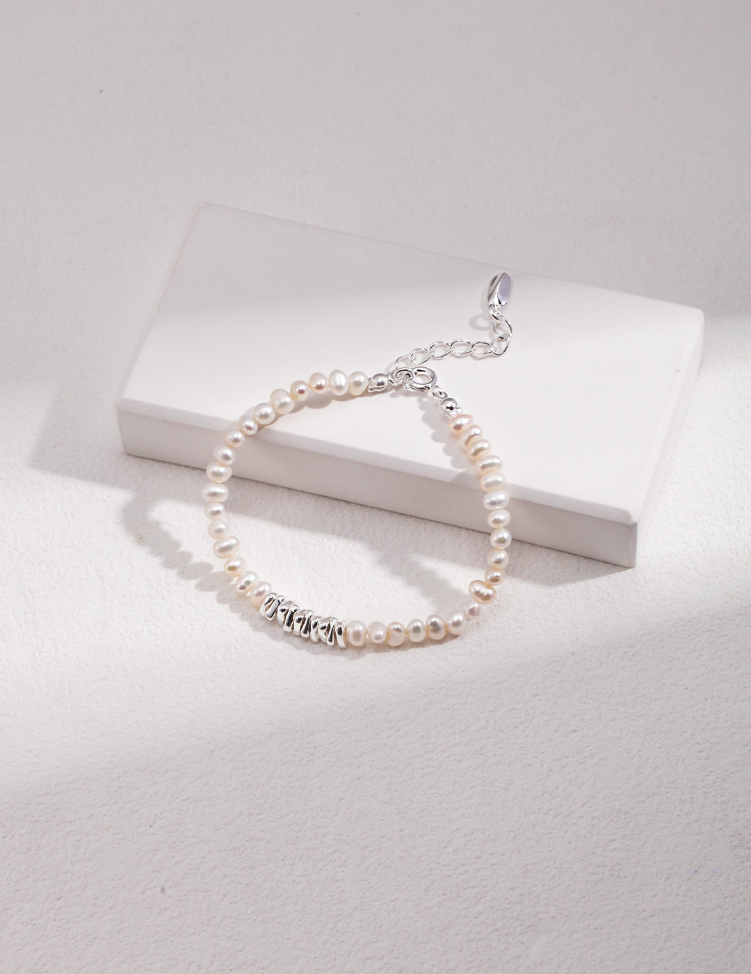 Natural Pearl and Irregular Shape Sterling Silver Bracelet